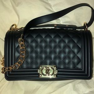 Black side bag with gold chain adjustable straps